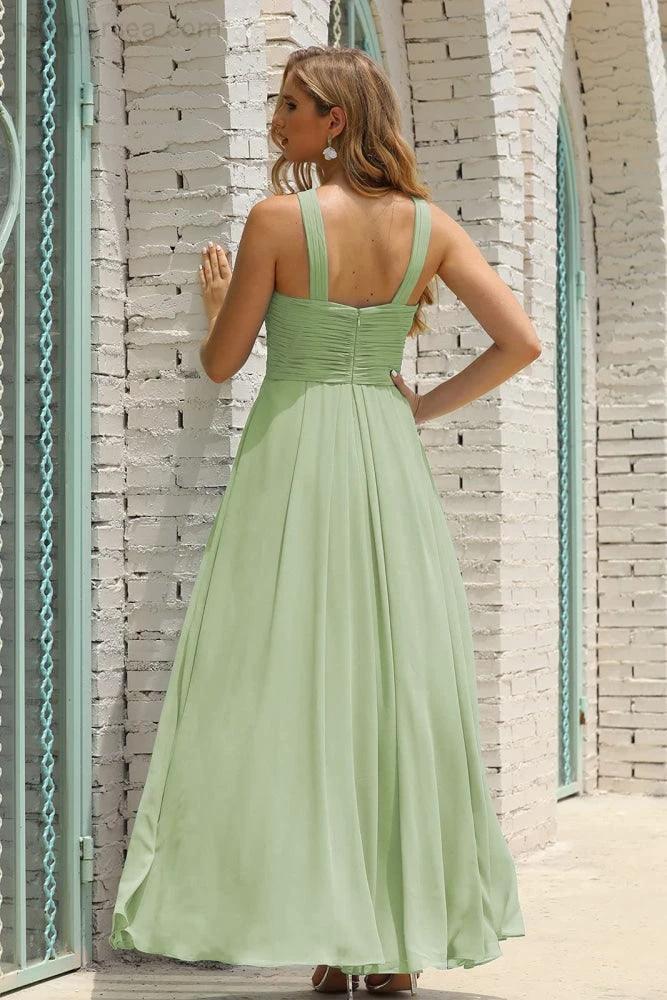 ZapDress Women Halter Chiffon Bridesmaid Dress A-line Long Formal Prom Gown (ZD17050)