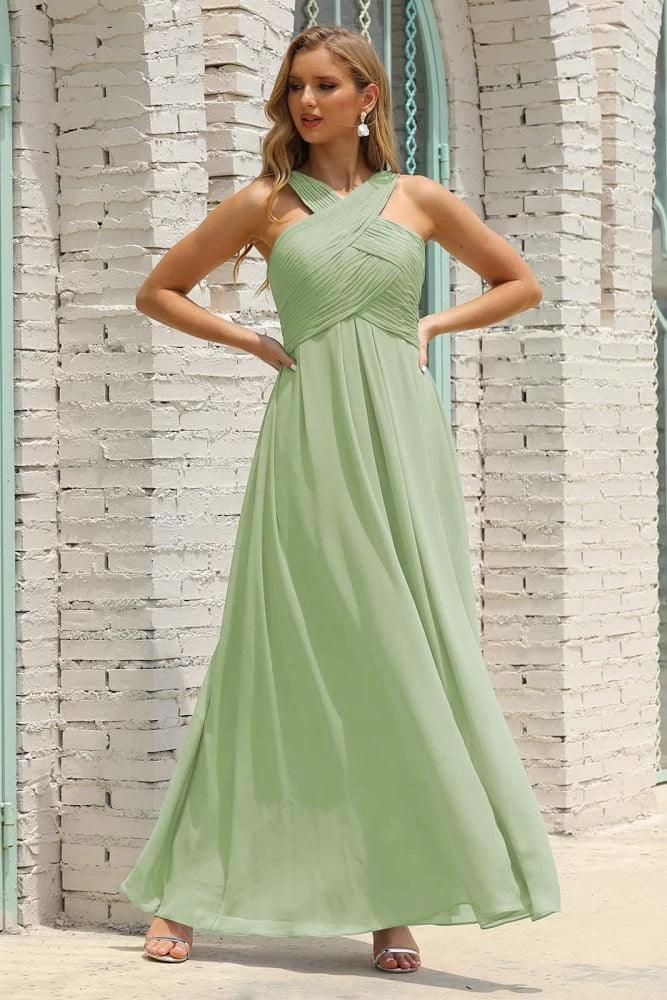 Numbersea Women Halter Chiffon Bridesmaid Dress A-line Long Formal Prom Gown SEA28015 by numbersea