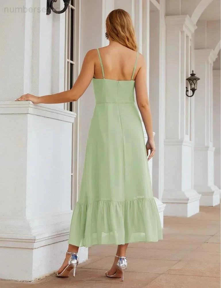 ZapDress Spaghetti Strap Chiffon Bridesmaid Dress Ankle Length Formal A Line Cocktail Party Homecoming Dress for Juniors (ZD16949)