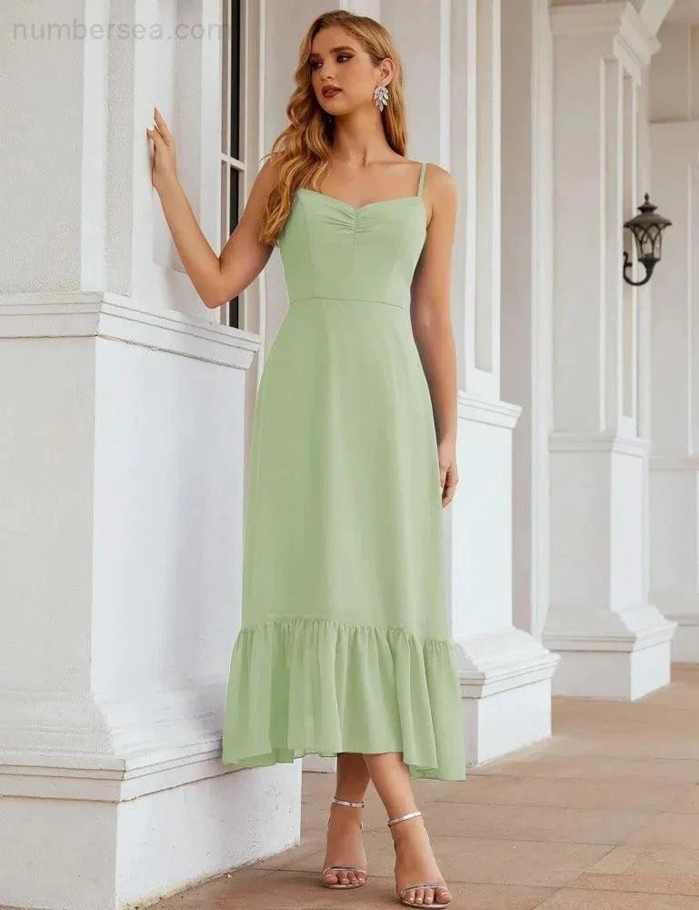 ZapDress Spaghetti Strap Chiffon Bridesmaid Dress Ankle Length Formal A Line Cocktail Party Homecoming Dress for Juniors (ZD16949)