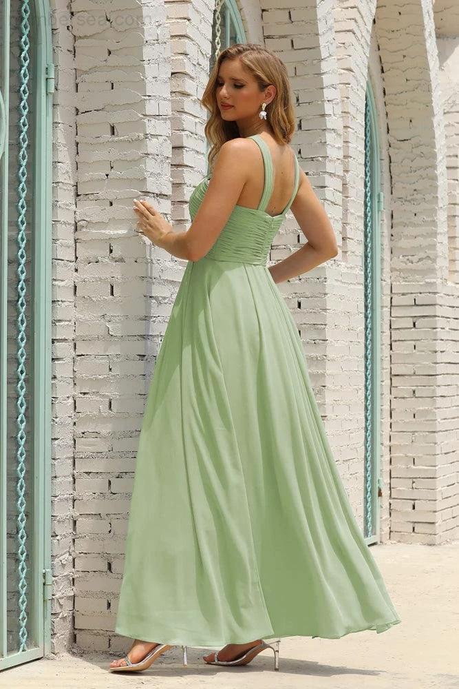 ZapDress Women Halter Chiffon Bridesmaid Dress A-line Long Formal Prom Gown (ZD17050)