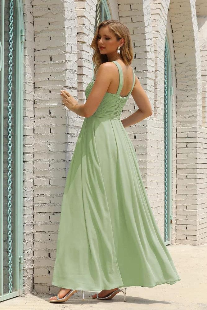 ZapDress Women Halter Chiffon Bridesmaid Dress A-line Long Formal Prom Gown (ZD17050)