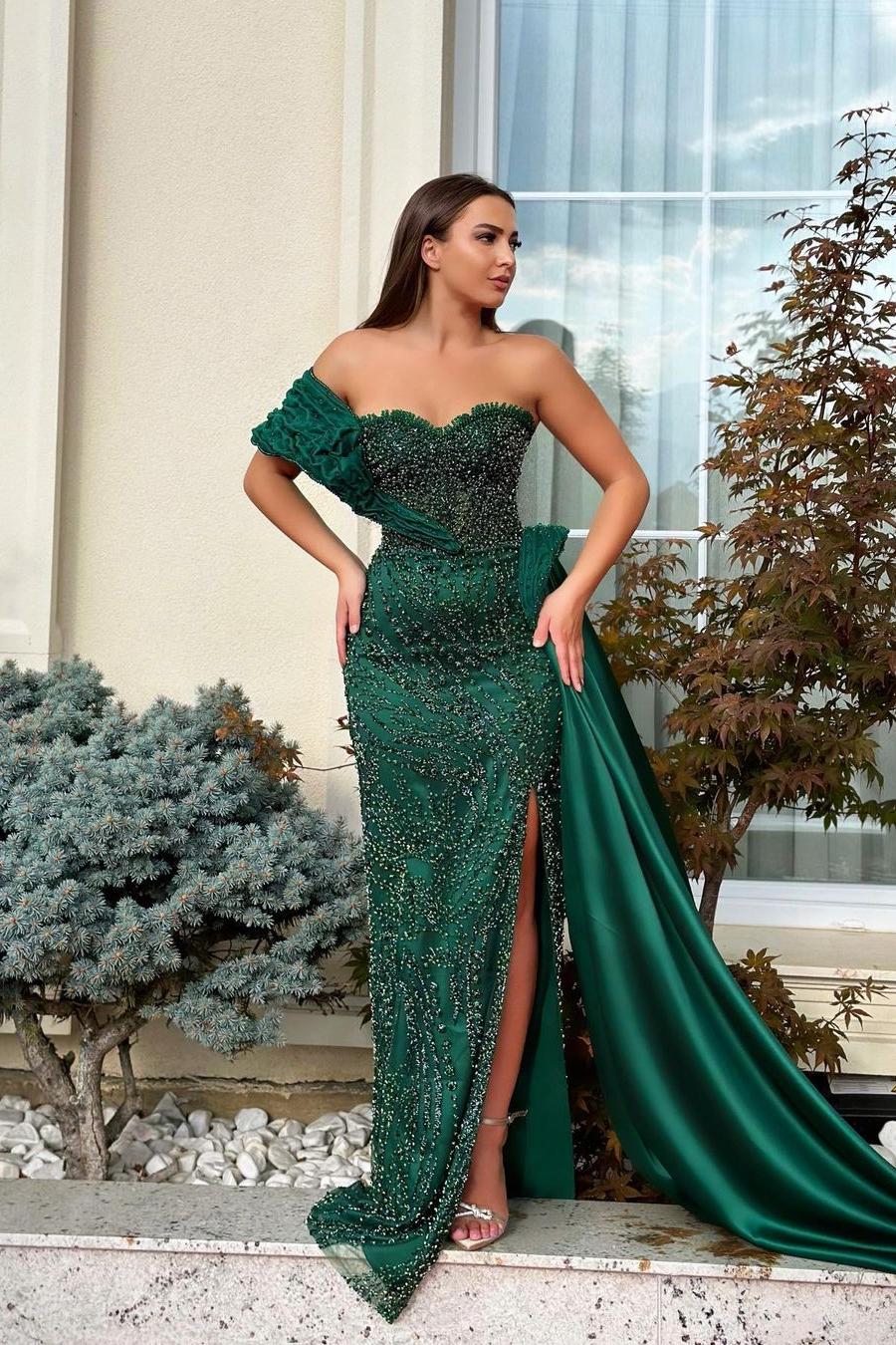 Satin One-Shoulder Long Mermaid Evening Formal Dress With Split