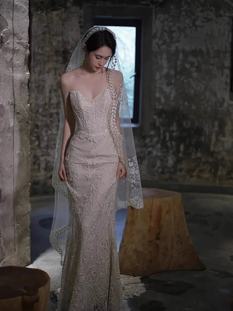 Long Bridal Veil Flower Lace Wedding Veils For Evening Party Dress Women Girl Hair Accessories Brides Jewelry