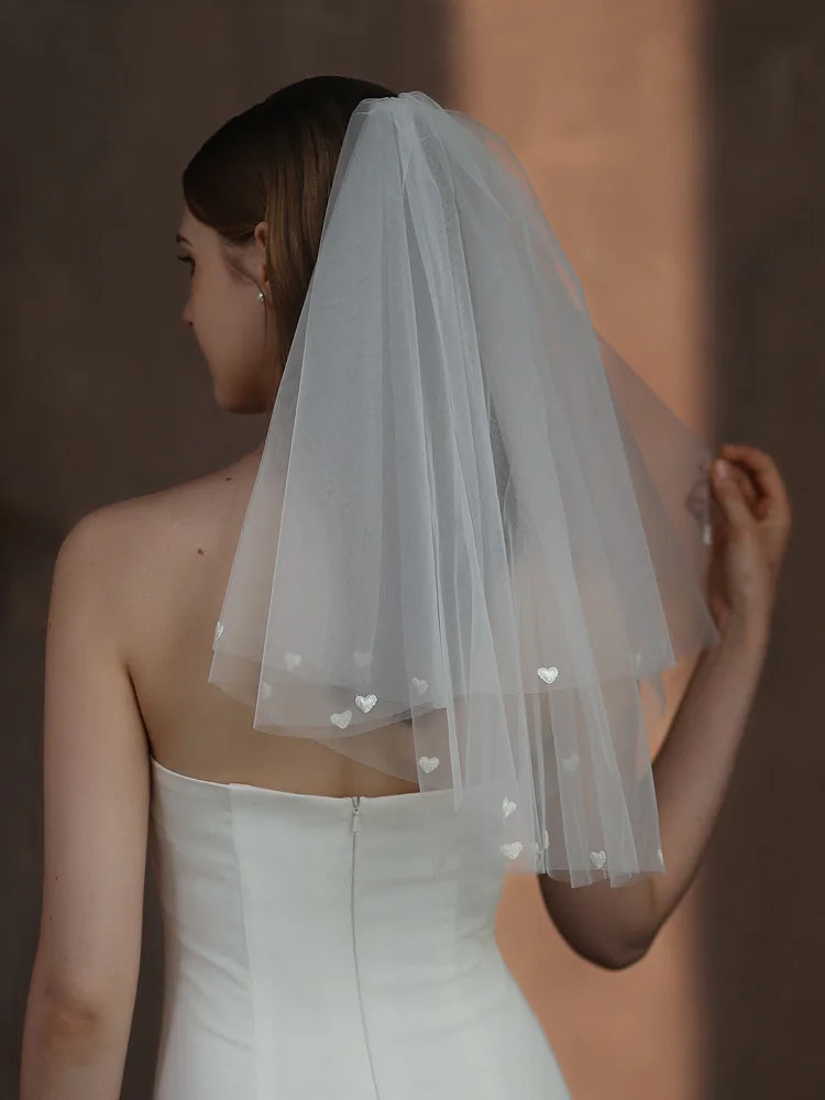 Short Heart Bridal Veil White Lace Wedding Veils For Evening Dinner Party Dress Women Gift Hair Accessories Brides Jewelry - View 5 | FashionDia