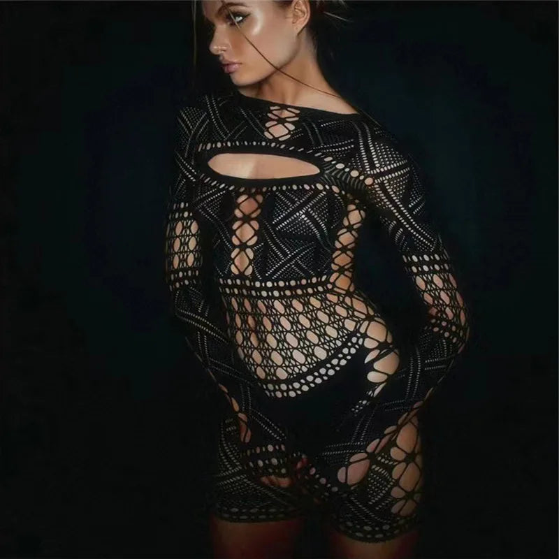 Deep V Lace Tight Hollow Party Mini Dress - View 2 | VelvetHem