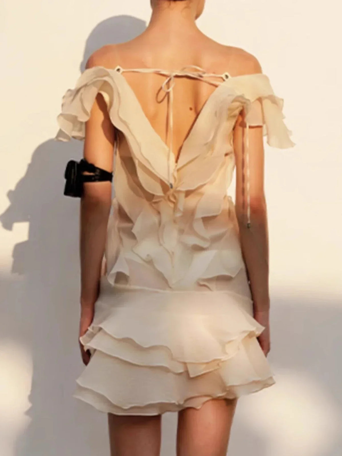 Ruffle Backless Mesh Prom Mini Dress - View 2 | VelvetHem