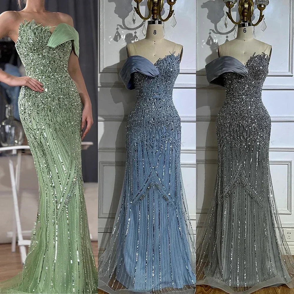 Zapdress 2025 Dubai Grey Mermaid One Shoulder Beaded Long Evening Dresses Gowns For Formal Occasion DLA72650 Customized (ZD17326)