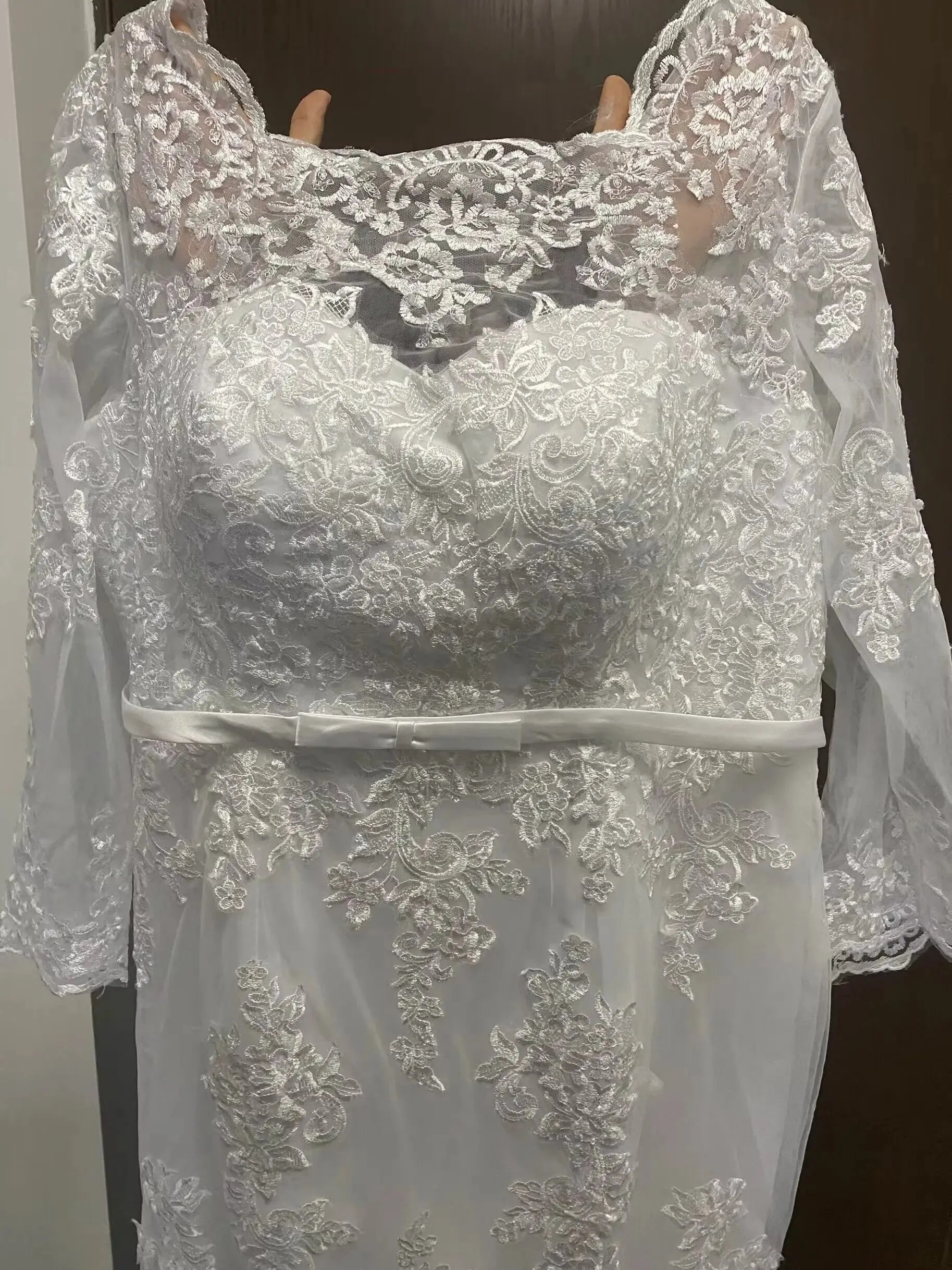 Long Sleeve Lace Mermaid Wedding Dress Summer Backless Lace Applique Bride Dress Vestido De Noiva Plus Size Made Custom White