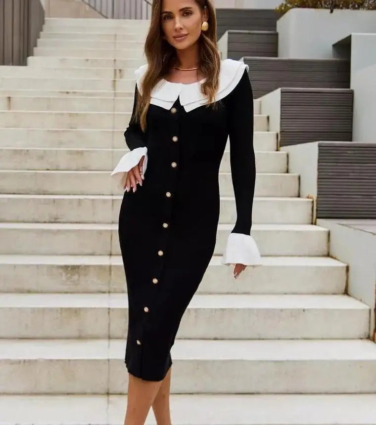 Patchwork Contrast Ribbed Midi Dress