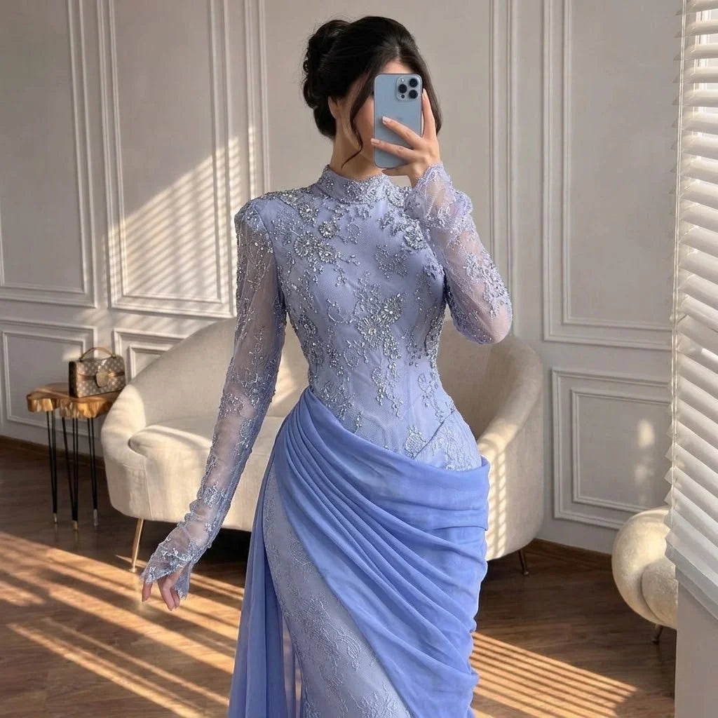 Zapdress Customized Wine Red Mermaid Evening Dresses with Wrap Skirt High-End Lace Formal Party Gowns for Women (ZD17283) - View 5 | VelvetHem