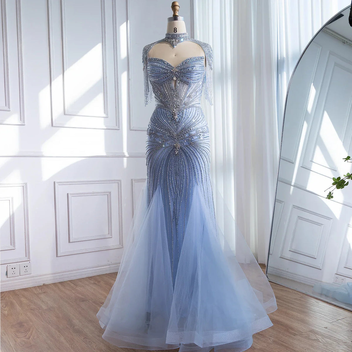 Zapdress Nude Luxury Beaded Evening Dress with Tassel Wedding Party Gowns for Women DLA72897B Customized (ZD17201)