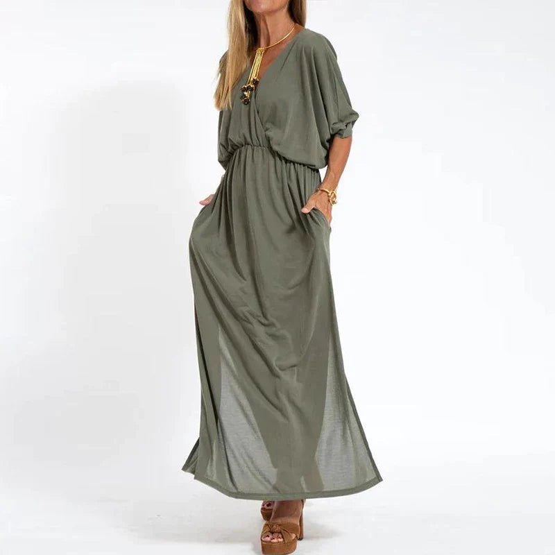 Paola Luxe Long Vintage Dress with Side Slit and High Waist Hen Everyday Edit