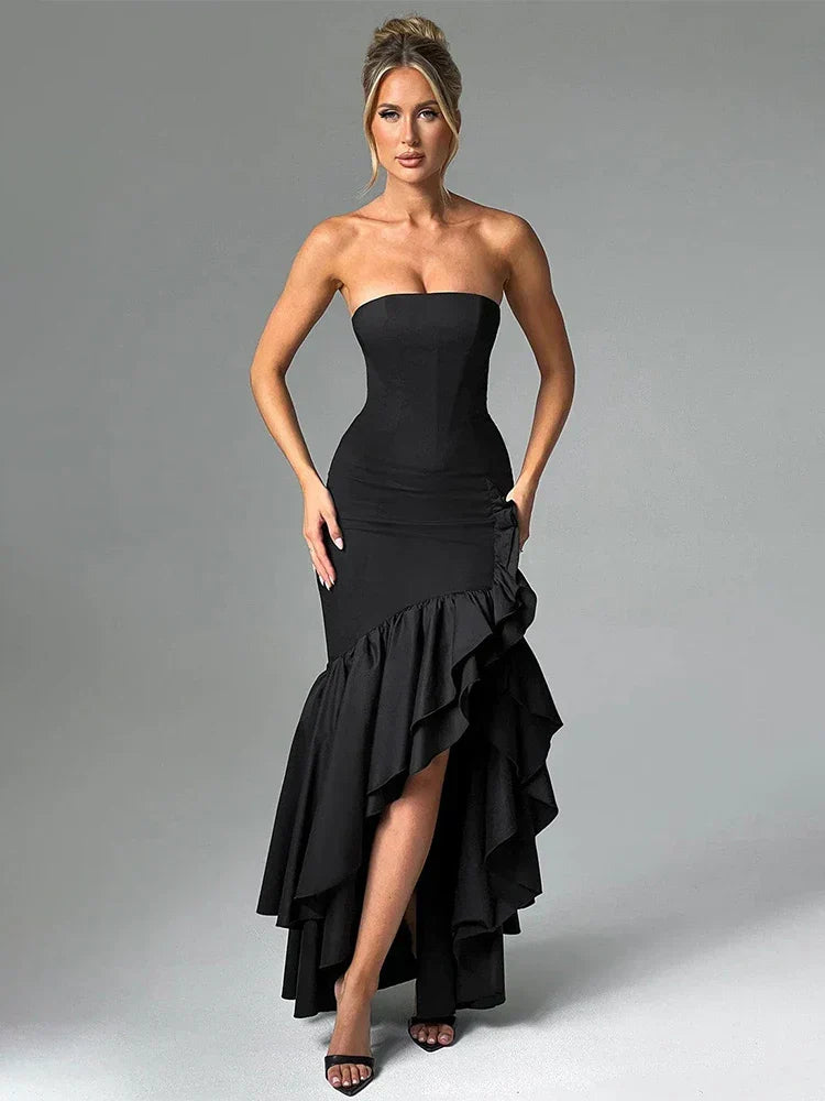 Ruffled Split Bodycon Elegant Maxi Summer Dress - View 6 | VelvetHem
