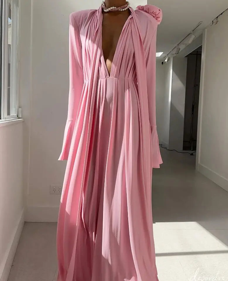 Hollow Flower Long Sleeve Maxi Dress - View 3 | VelvetHem
