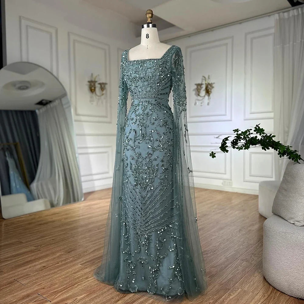 Zapdress 2026 Dubai Pink Mermaid Long Evening Dress with Beaded Cape Gown for Wedding Occasion DLA72400A Customized (ZD17244)