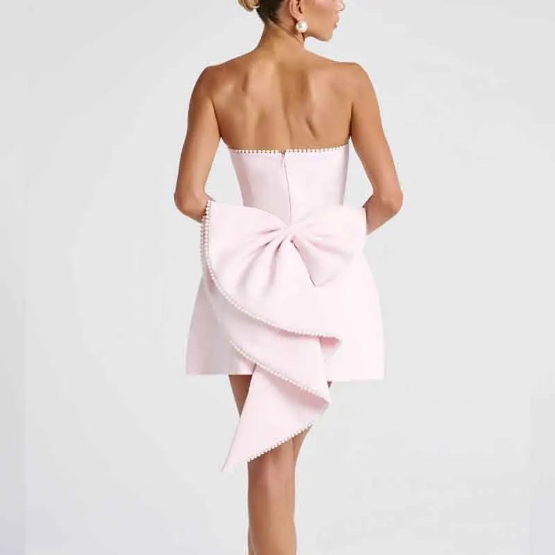 Pearl Backless Bow Prom Dress - View 4 | VelvetHem