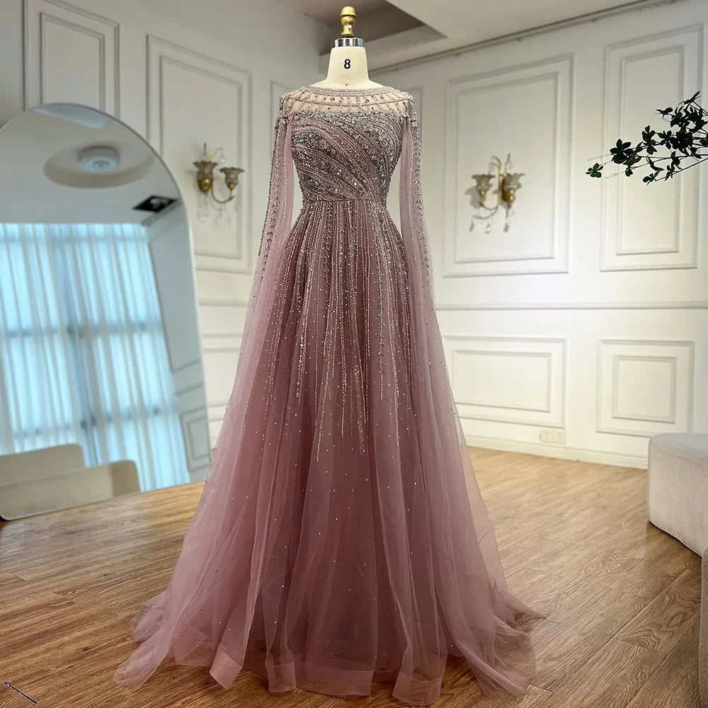 Zapdress Pink A-line Evening Dress with Cape Sleeves Beaded Wedding Party Gowns for Women DLA72994 Customized (ZD17258)