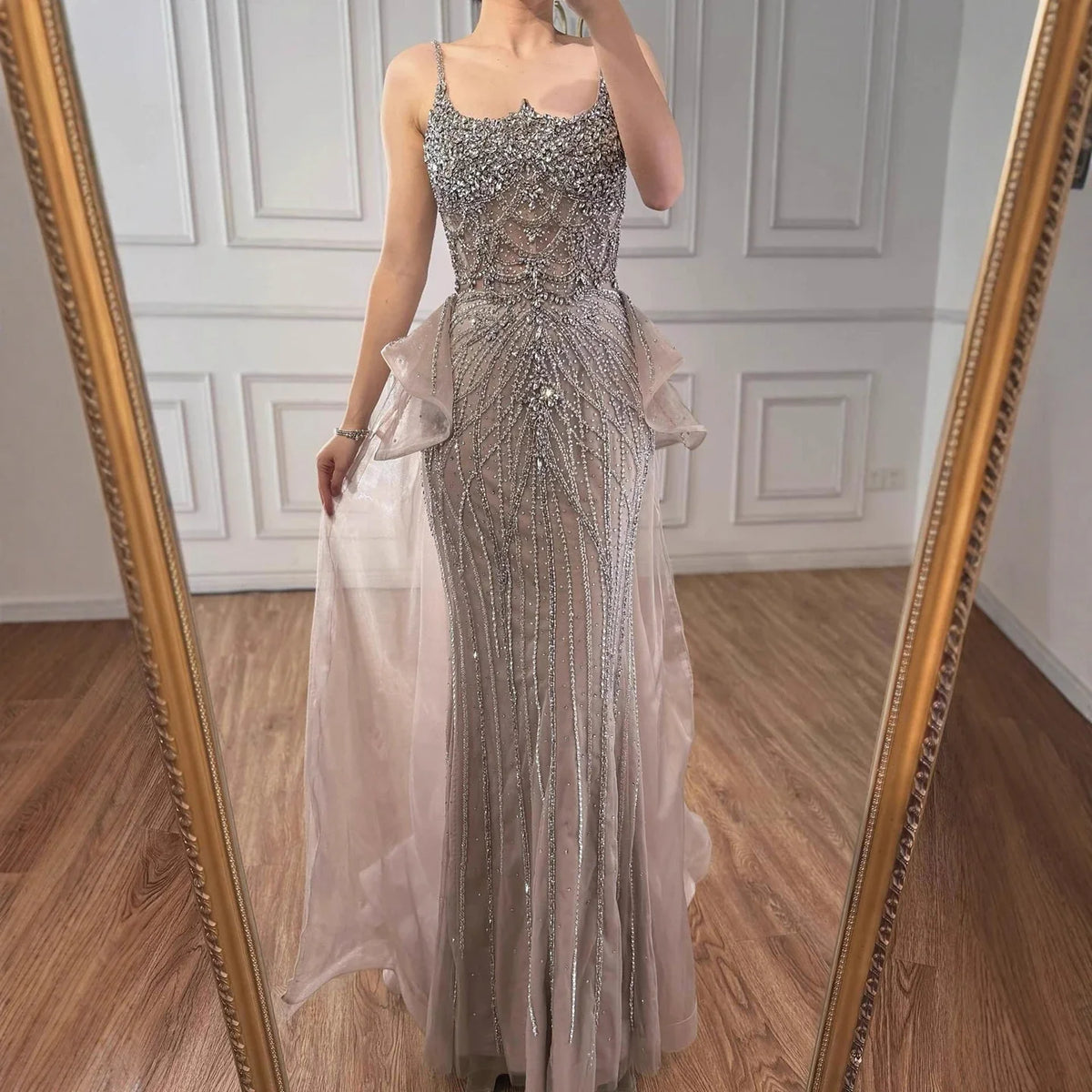 Zapdress 2026 Luxury Caramel Crystal Beaded Spaghetti Strap Mermaid Evening Dress Gowns for Formal Party DLA72810A Customized (ZD17298)