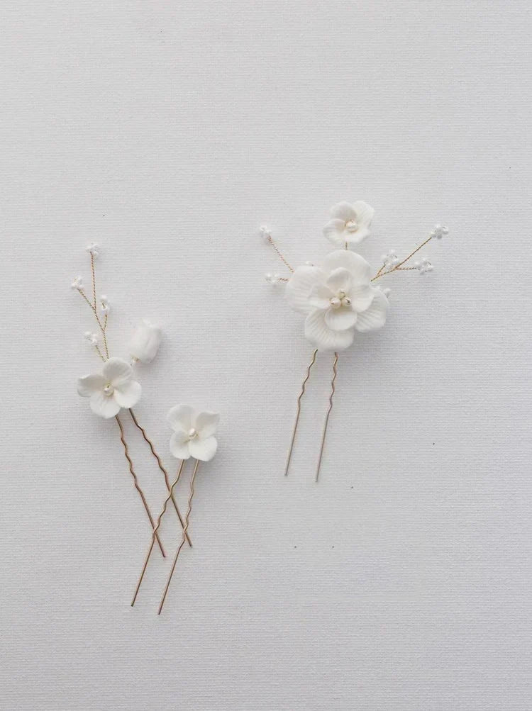 Wedding Accessories Porcelain Flower Hair Clip Pin Gold Silver Color Hairpin Brides Bridesmaids Women Head Piece Bridal Jewelry
