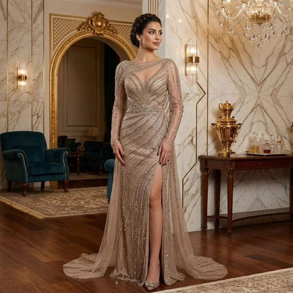 Zapdress Mermaid Beaded Formal Wedding Party Gowns with High Split Celebrity Evening Dress for Women Customized DLA70301L (ZD17301)