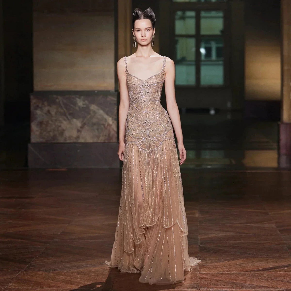 Champagne Beaded Mermaid Evening Dress Luxury Saudi Wedding Gown Customized (ZD17070) - VelvetHem