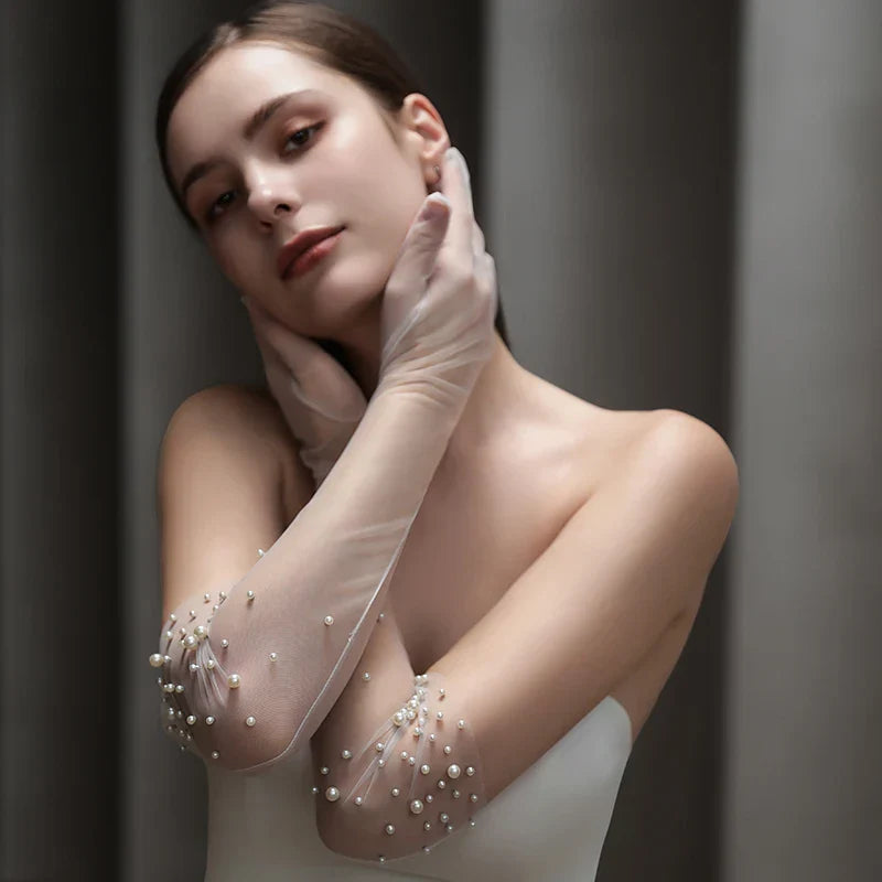 Long Bridal Gloves Pearl Wristband Wedding Glove For Women Girl Party Evening Dress Jewelry Bride Accessories