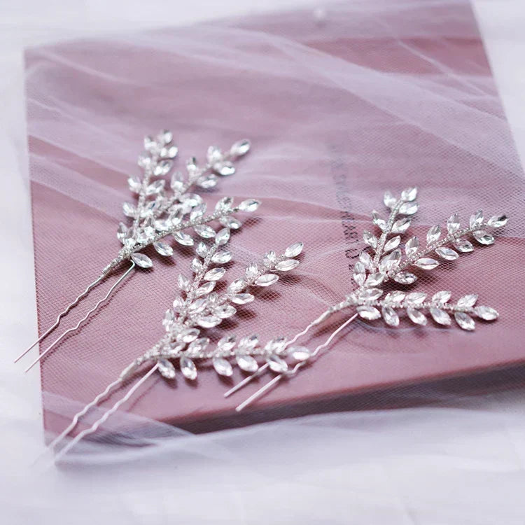 Crystal Rhinestones Hair Pin Clip Leaf Hairpin For Brides Bridesmaids Silver Color Head Piece Wedding Accessories Bridal Jewelry - View 6 | FashionDia