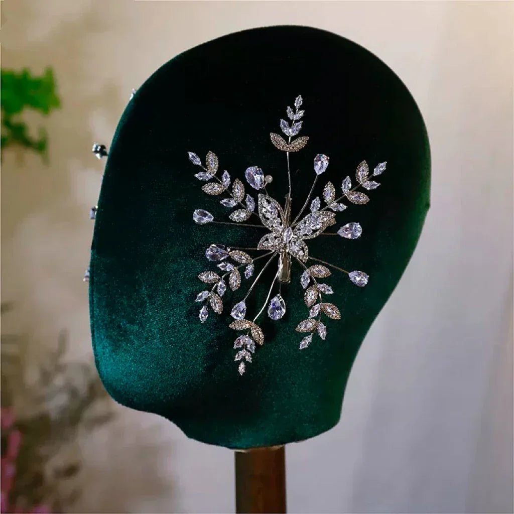 Leaf Hair Pin Clip Rhinestones Zirconia Head Piece For Bride Women Silver Color Hairpin Wedding Accessories Bridal Jewelry - View 2 | FashionDia