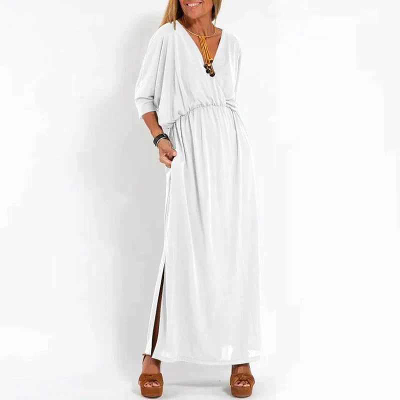 Paola Luxe Long Vintage Dress with Side Slit and High Waist Hen Everyday Edit