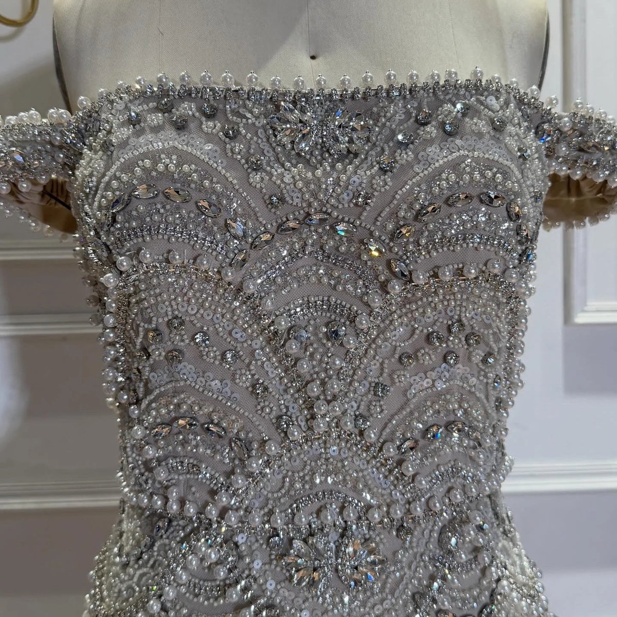 Zapdress Pearl Beaded Off Shoulder Mermaid Evening Gown High-end Formal Occasion Party Dress Kosov Customized DLA73395A (ZD17278)