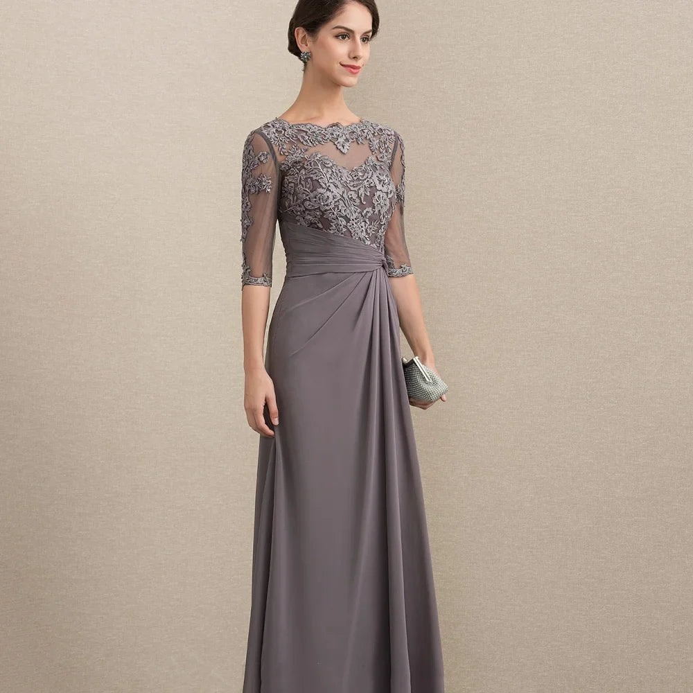 Customized Elegant Chiffon Bridal Dress A Line Lace Wedding Party Gowns Formal Occasion Zipper Mother Dresses For Bride