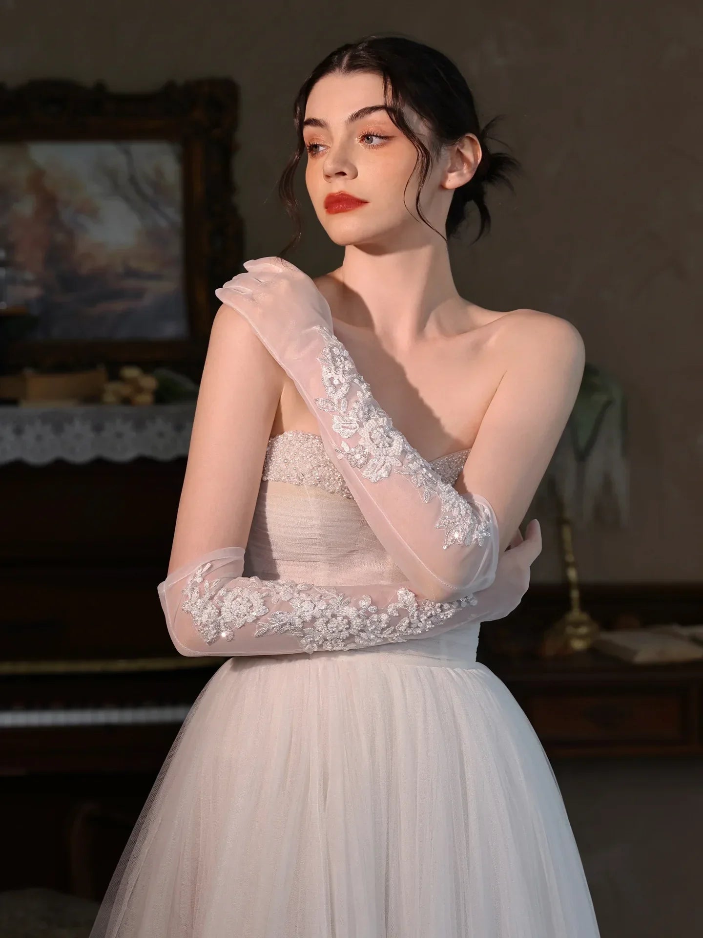 Long Bridal Gloves Flower Leaf Wristband Wedding Glove For Women Girl Party Evening Dress Jewelry Brides Accessories