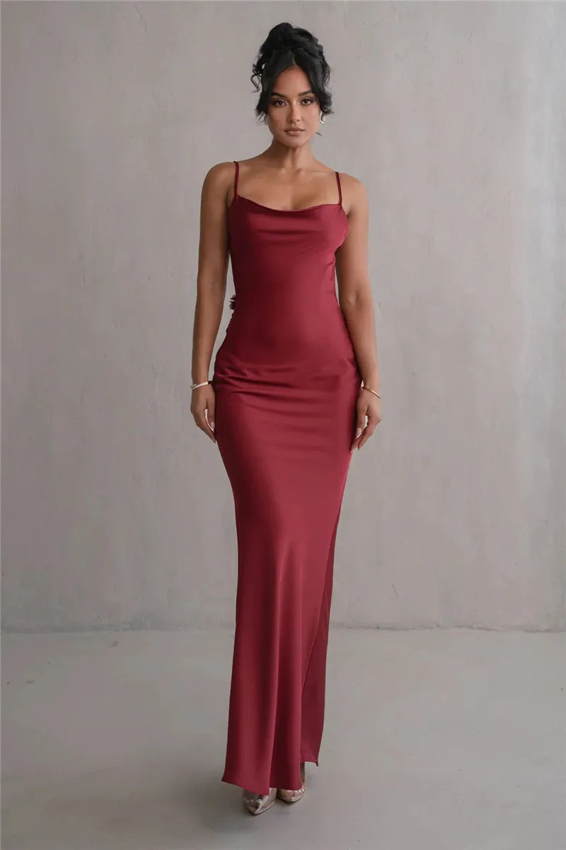 3D Flower Draped Open Back Maxi Dress