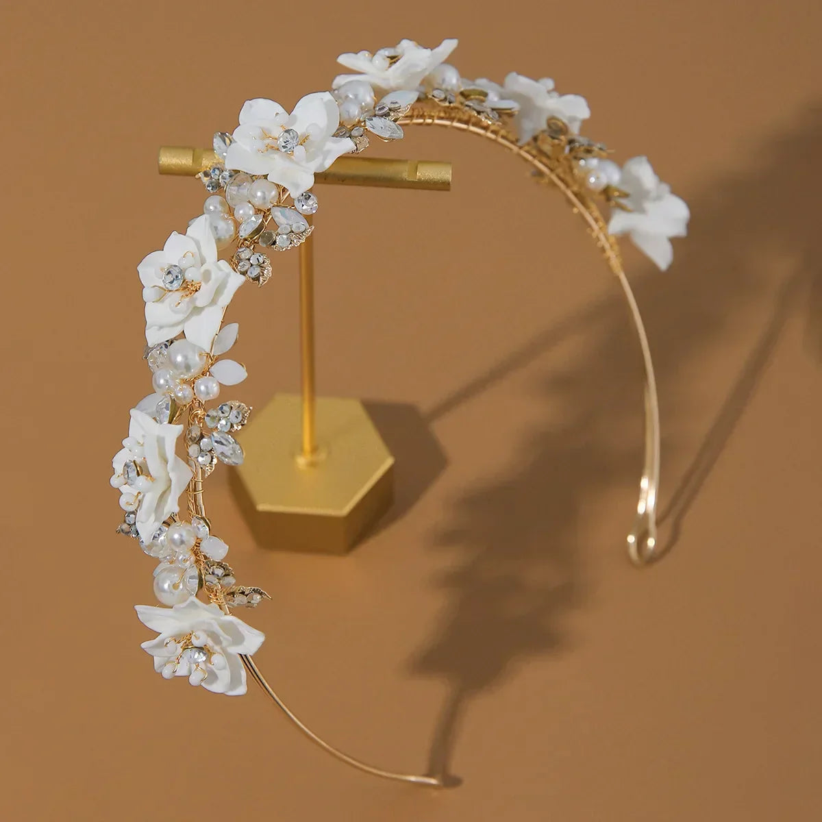 Flower Headband For Women Elegant Pearl Bridal Tiara Hair Hoops For Wedding Hair Accessories Party Bride Hair Jewelry Headdress as picture