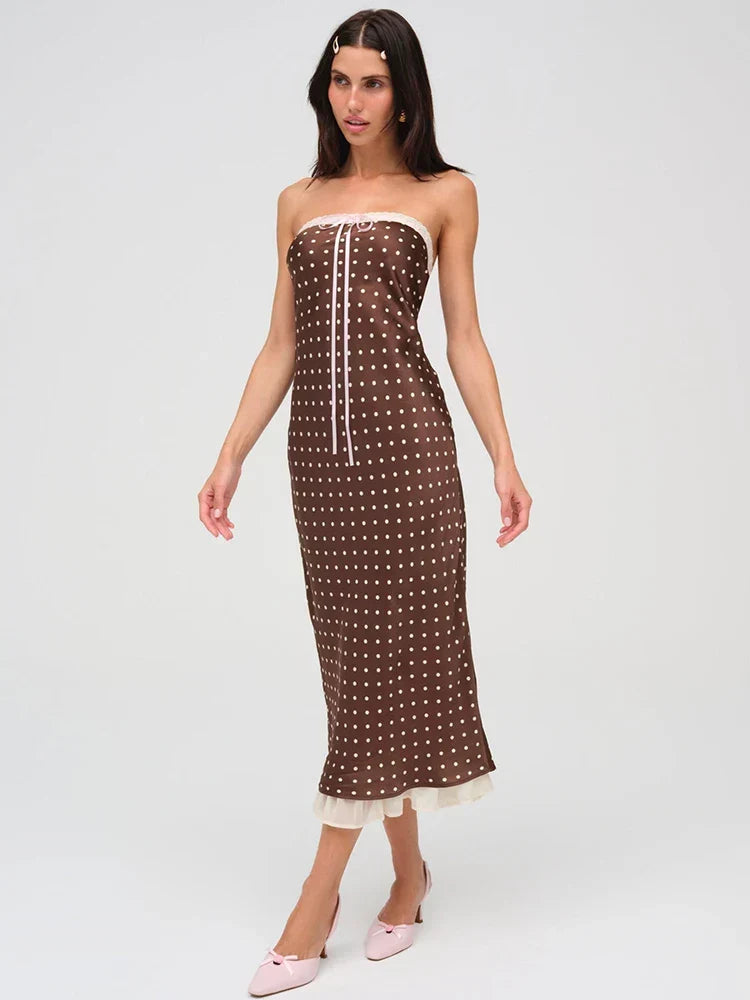 Strapless Backless Lace Midi Dress - View 2 | VelvetHem