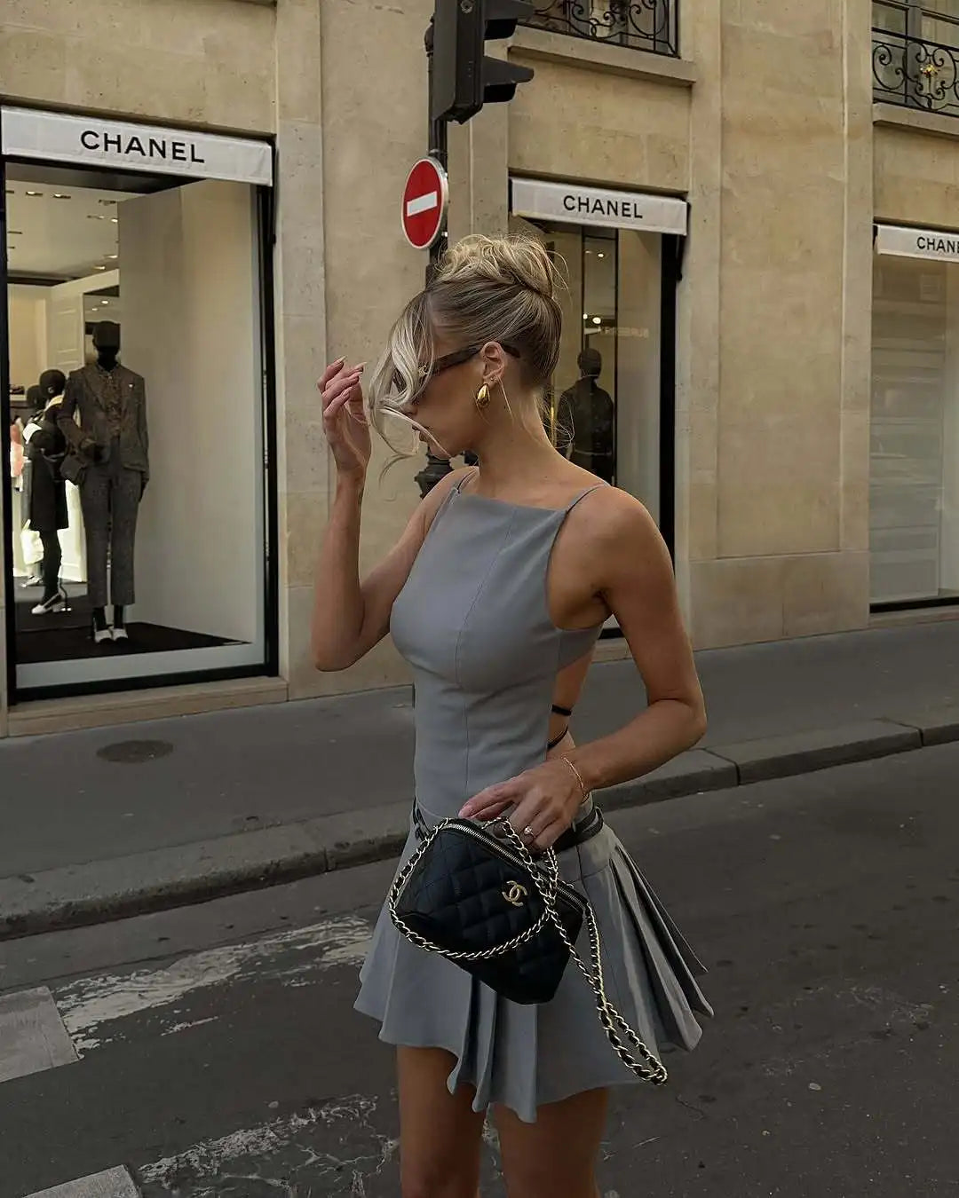 High Street Backless Bandage Pleated Dress Women Sexy Slit Sleeveless Bodycon Mini Dress 2025 Summer Party Dress Streetwear