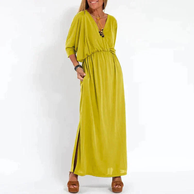 Paola Luxe Long Vintage Dress with Side Slit and High Waist Hen Everyday Edit