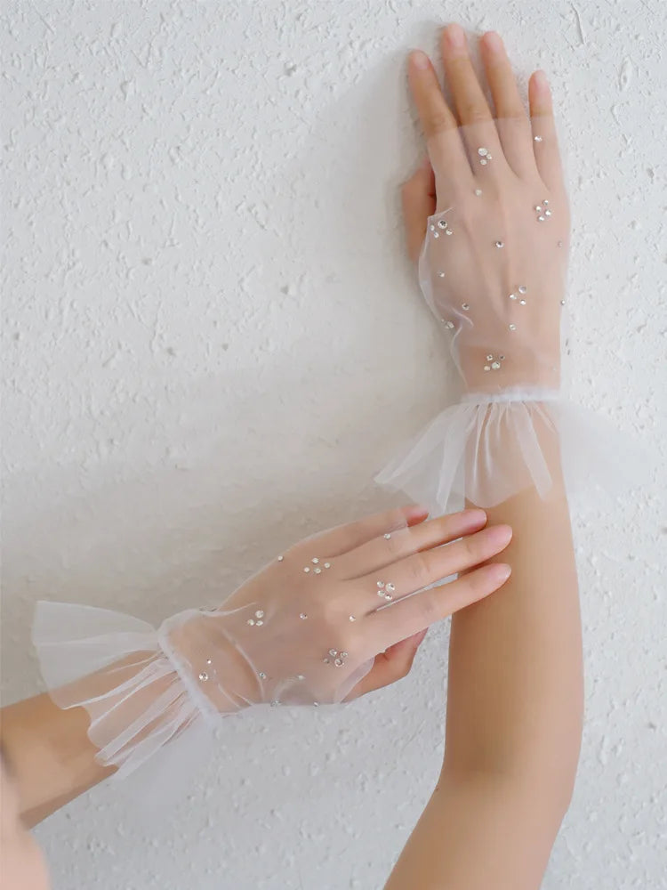 Short Bridal Gloves White Black Wedding Glove For Women Girl Party Evening Dress Jewelry Brides Accessories