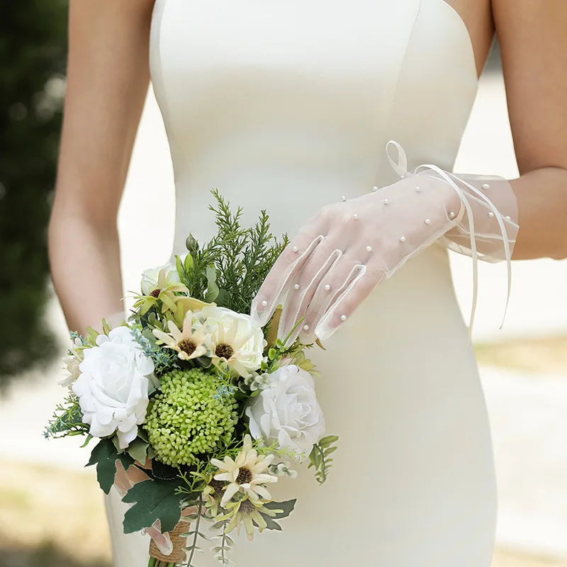 Short Bridal Gloves Pearl Wristband Wedding Glove For Women Girl Party Evening Dress Jewelry Bride Accessories