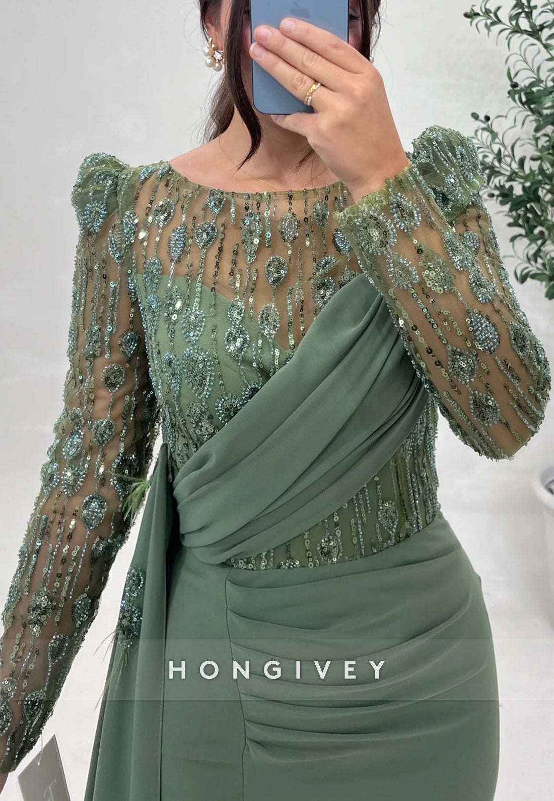 Sheath Sweep Train Scoop Pleated Beading Formal Evening Dresses