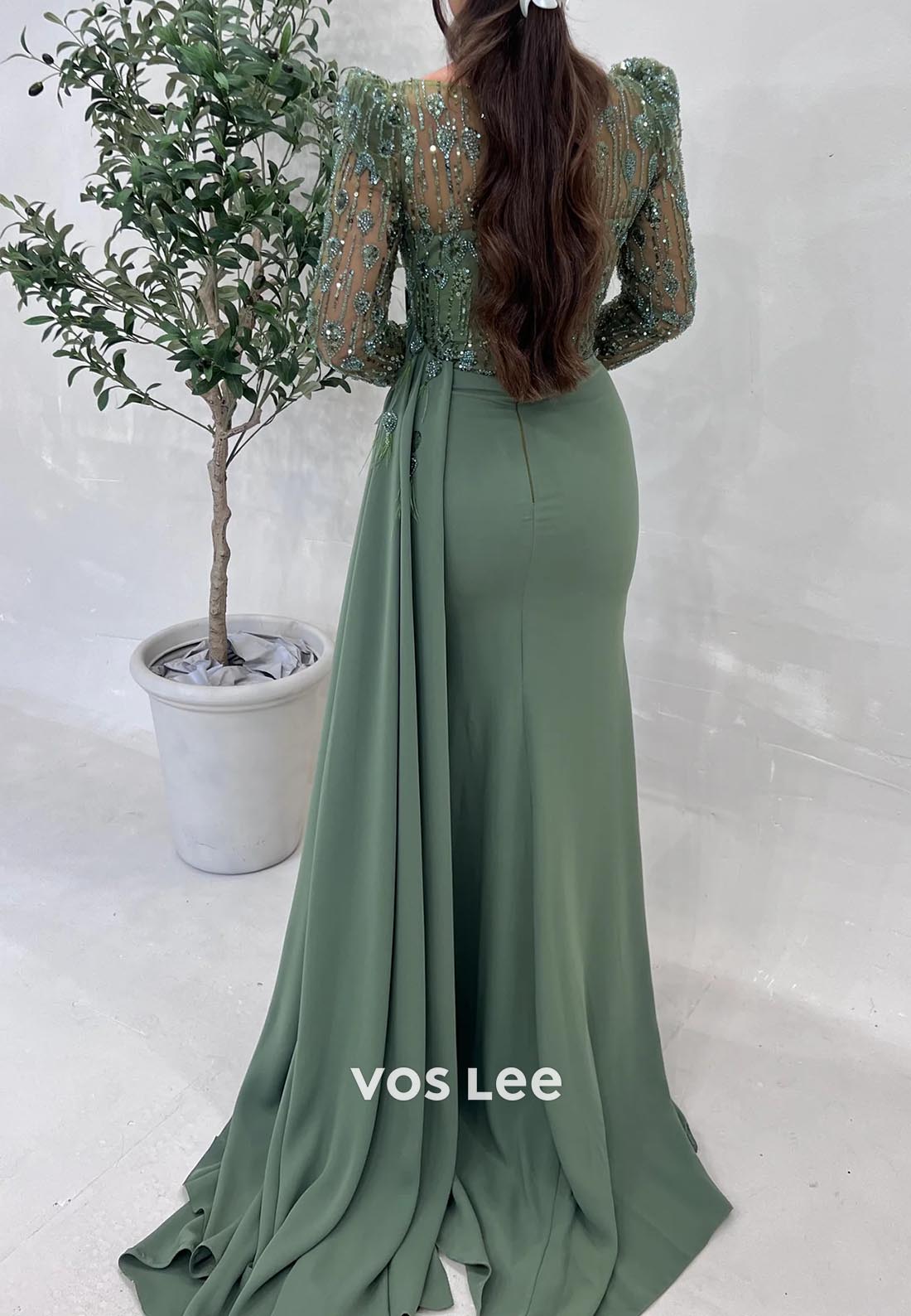 Sheath Sweep Train Scoop Pleated Beading Formal Evening Dresses