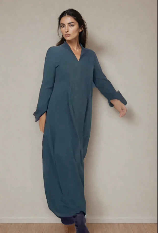 Pilar Boutique Stretch Cotton Long Dress with Pockets Everyday Luxe Edit
