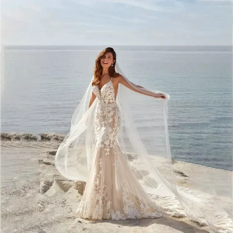 MACDUGAL Wedding Dress 2023 Luxury Sexy Lace Self-Cultivation Detachable Train Elegant Long Sleeves Button Vestido De Novia (ZD14270)