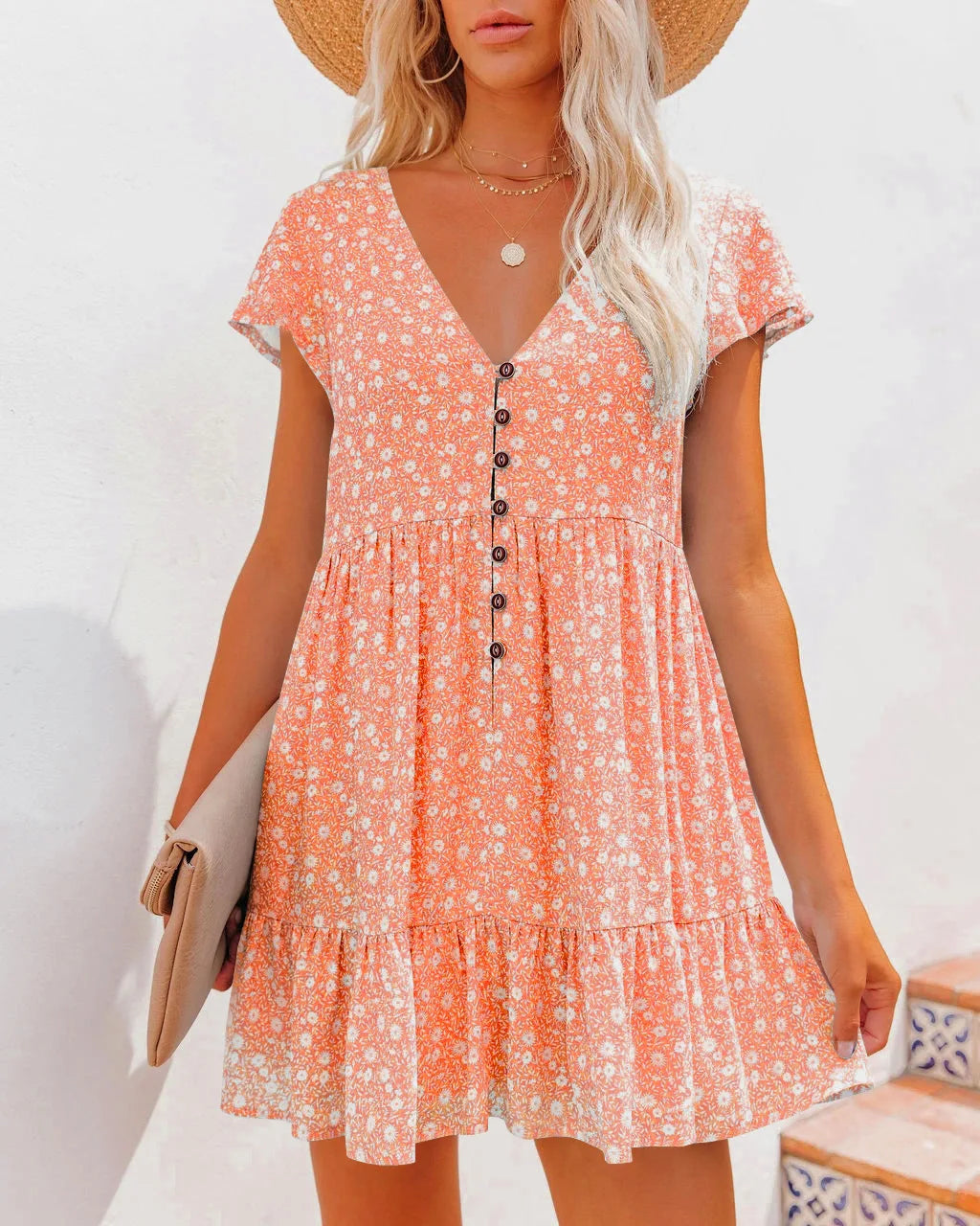 Gwendolyn Exclusive Short Dress with a V Neck Designer Edit