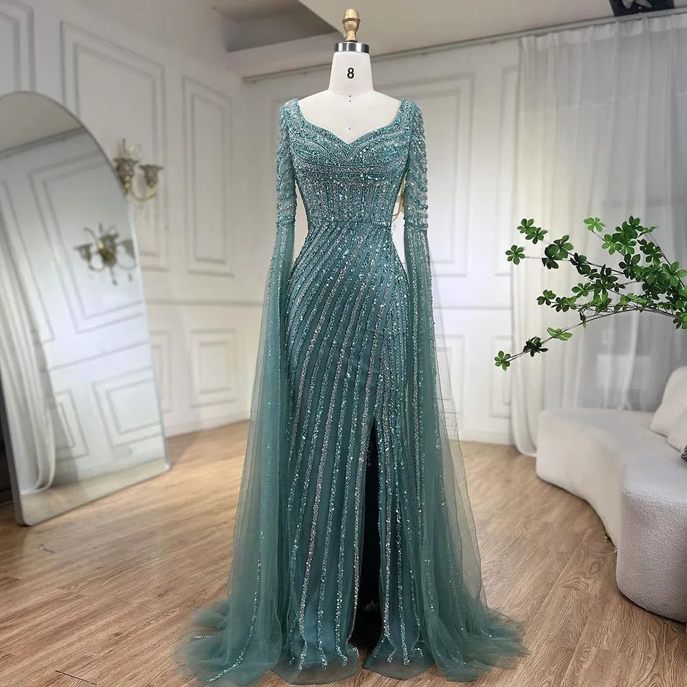 Zapdress Turquoise Beaded Sweetheart Mermaid Evening Gown Overskirt Dubai Party Dresses for Women 2025 DLA72314 Customized (ZD17250)