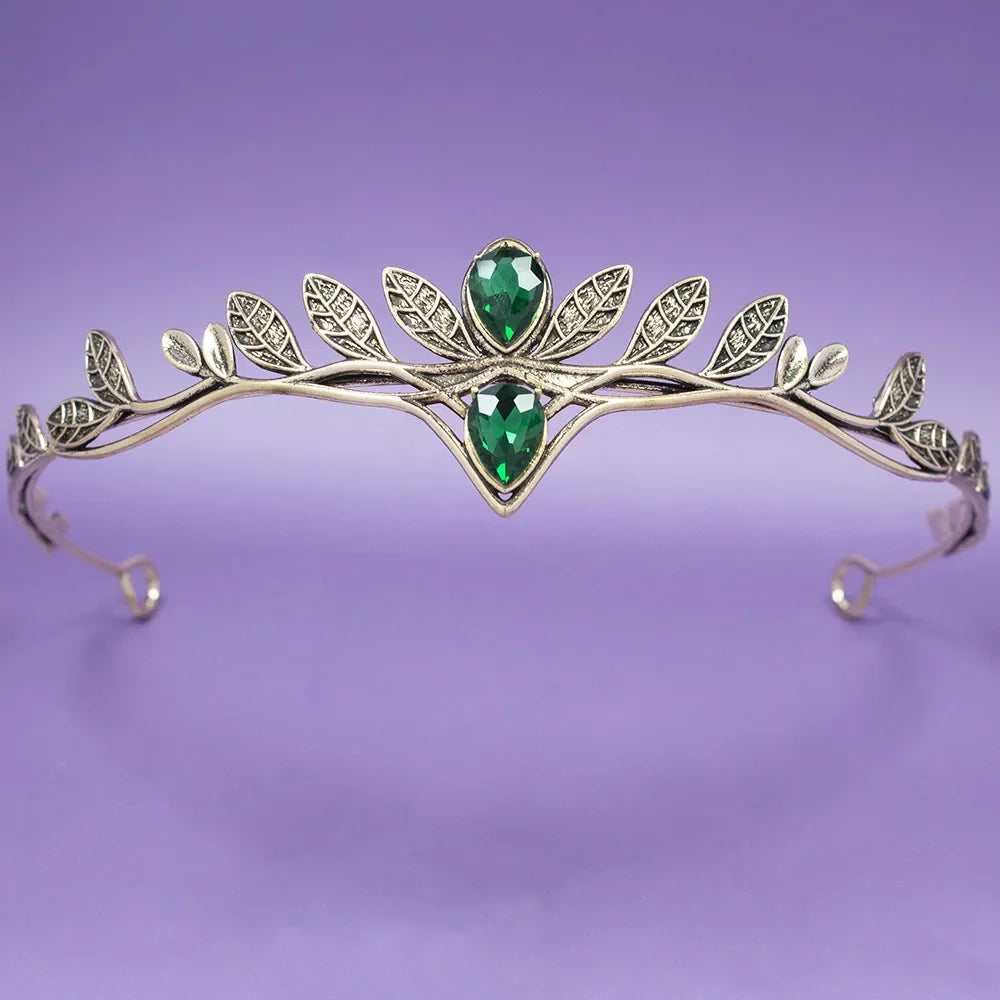 Baroque Vintage Fairy Crowns Tiaras Women Men Rhinestone Leaf Elf Tiara Costume Cosplay Hair Jewelry Crown Headwear Accessories as pic 1