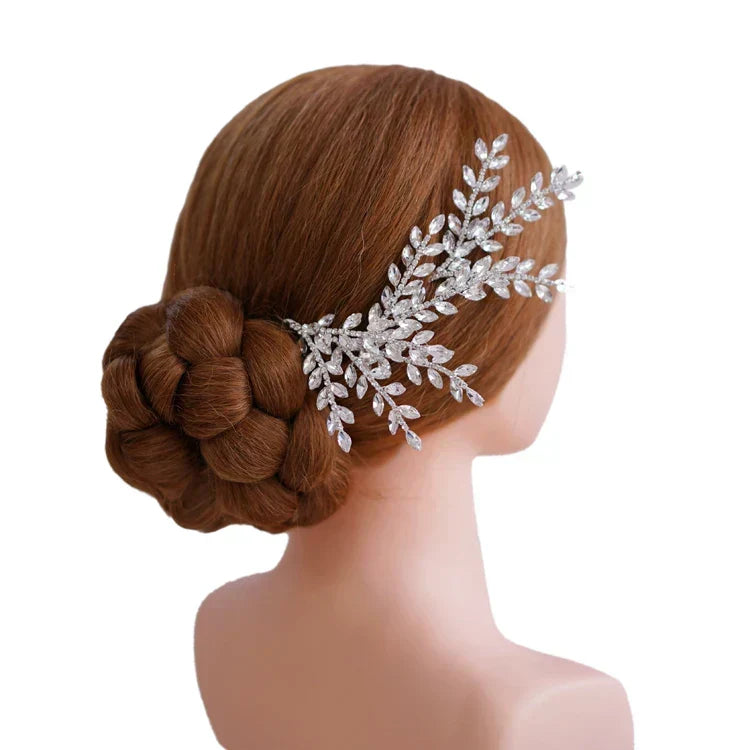 Crystal Rhinestones Hair Pin Clip Leaf Hairpin For Brides Bridesmaids Silver Color Head Piece Wedding Accessories Bridal Jewelry - View 2 | FashionDia