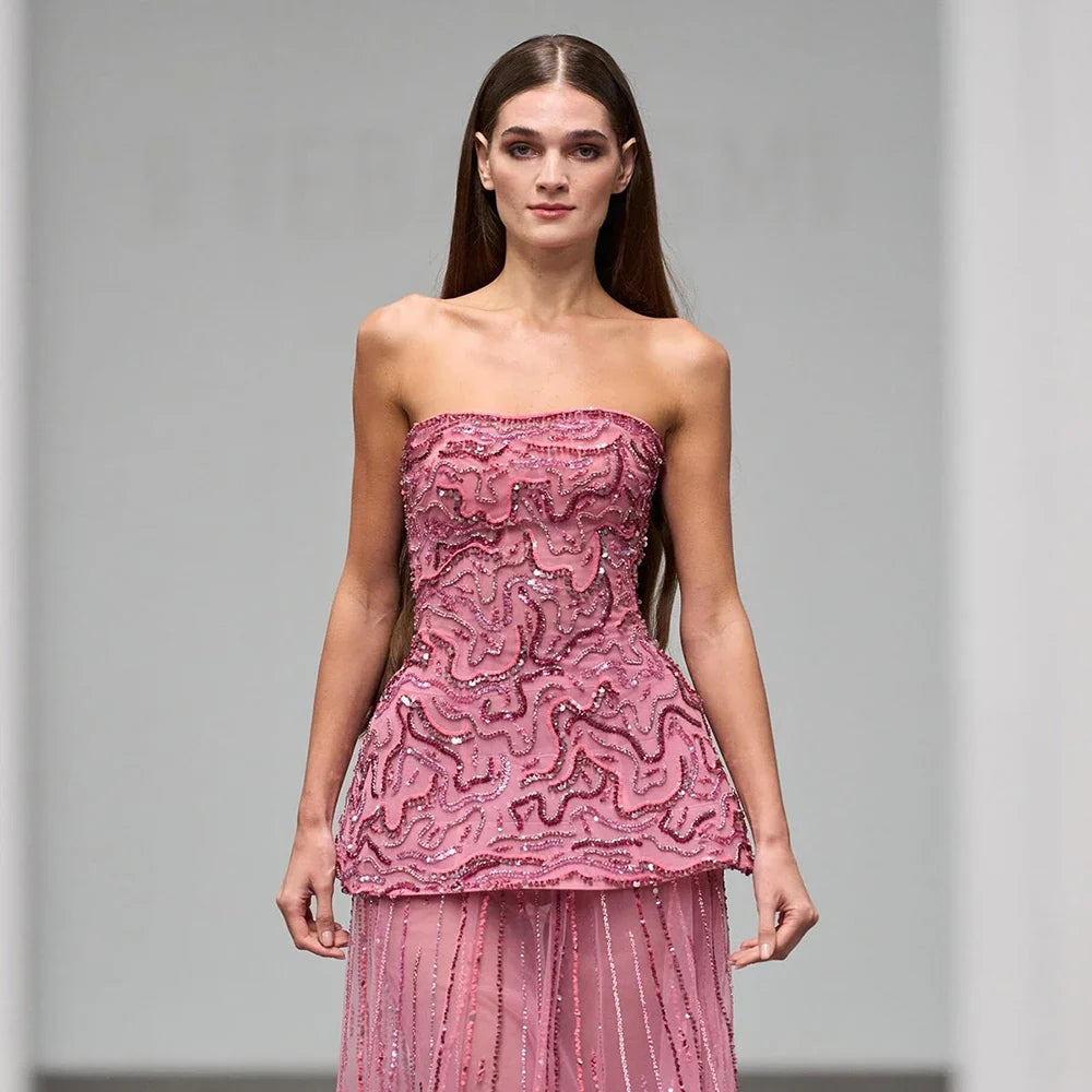 Zapdress Pink Strapless A Line Evening Dress 2025 Two Piece Elegant Party Gowns for Women DLA73207 Customized (ZD17299)