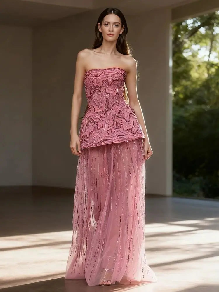 Zapdress Pink Strapless A Line Evening Dress 2025 Two Piece Elegant Party Gowns for Women DLA73207 Customized (ZD17299)